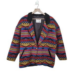 Men’s Vintage Pioneer Wear Southwestern Aztec Western Wool Jacket USA Size XL